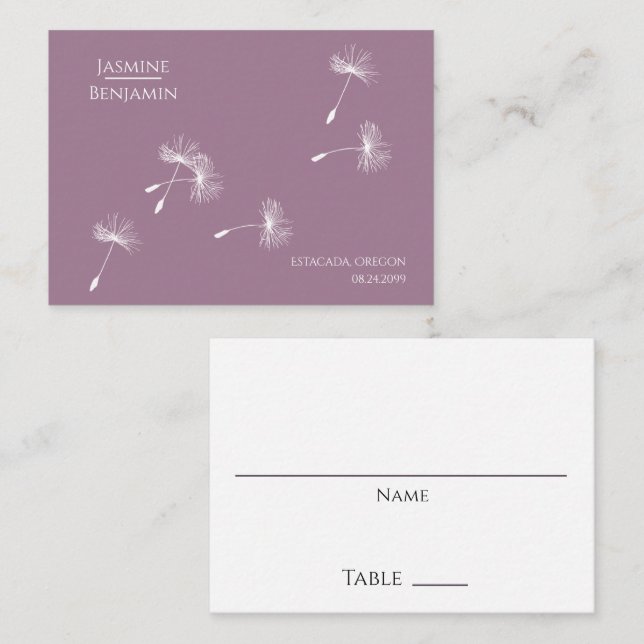 Cartão De Lugar Dusty Rosa Mauve Dandelion Seed Wedding (Frente/Verso)