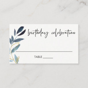 CARTÃO DE LUGAR ELEGANT ANY AGE BLUE GOLD FOLIAGE WREATH BIRTHDAY
