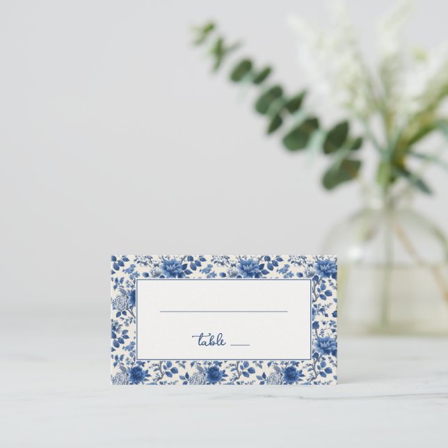 Cartão De Lugar Elegant Blue Floral (Em pé/Frente)