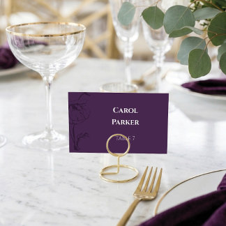 Cartão De Lugar Elegante Arte de Linha Floral Roxa Ameixa Casament