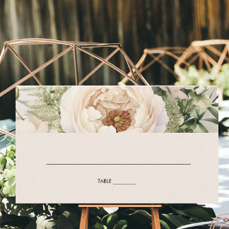 Cartão De Lugar Elegante Buquê de Flores Brancas Aquarela