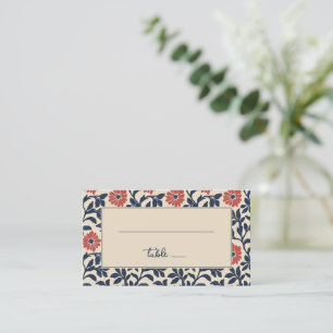 Cartão De Lugar Elegante Floral Azul-Marinho