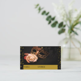 Cartão De Lugar Elegante Mascarada e Rosa Branca