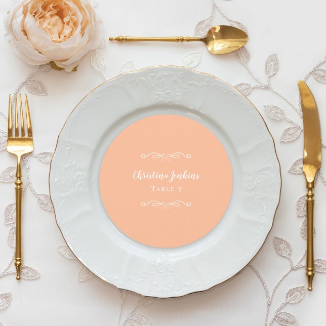 Cartão de lugar elegante preto e branco para casam (Wedding Elegant Black White Round Chic Place Card)