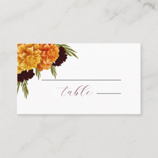 Cartão De Lugar Elegante Vermelho Borgonha Aquarela "MARIGOLD"