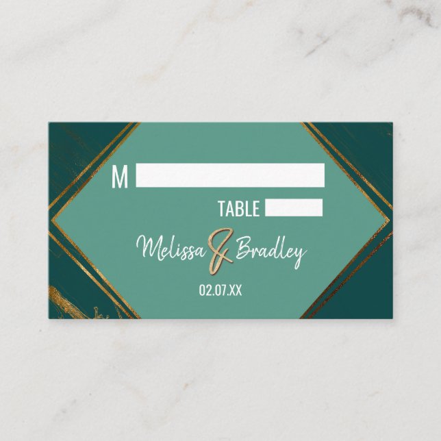 Cartão De Lugar Emerald Mint Green Dourado Marble (Frente)