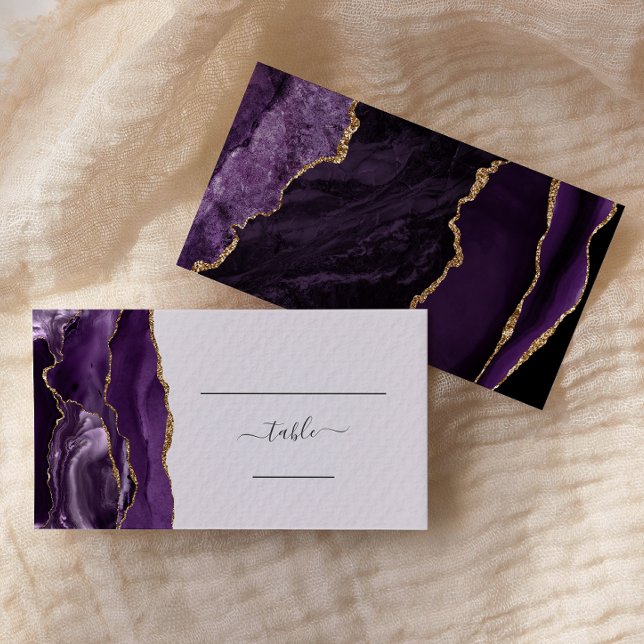 Cartão De Lugar Escolta de Casamento de Lavanda de Agate Dourado R (Criador carregado)