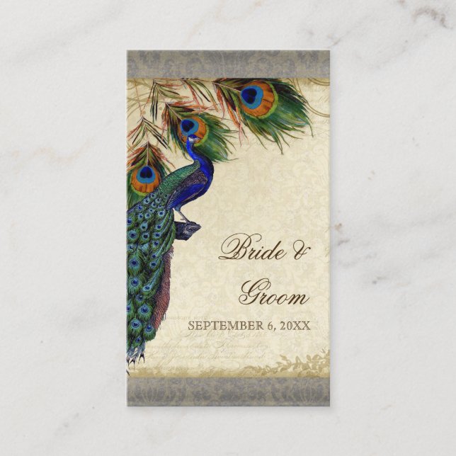 Cartão De Lugar Escolta de Mesa de Casamento de Peacock & Feather (Frente)