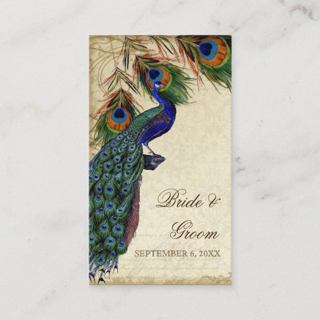 Cartão De Lugar Escolta de Mesa de Casamento de Peacock & Feather (Frente)