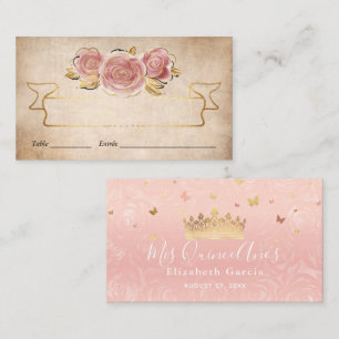 Cartão De Lugar Escorregador Elegante Dourado com Rosa de Aquarela