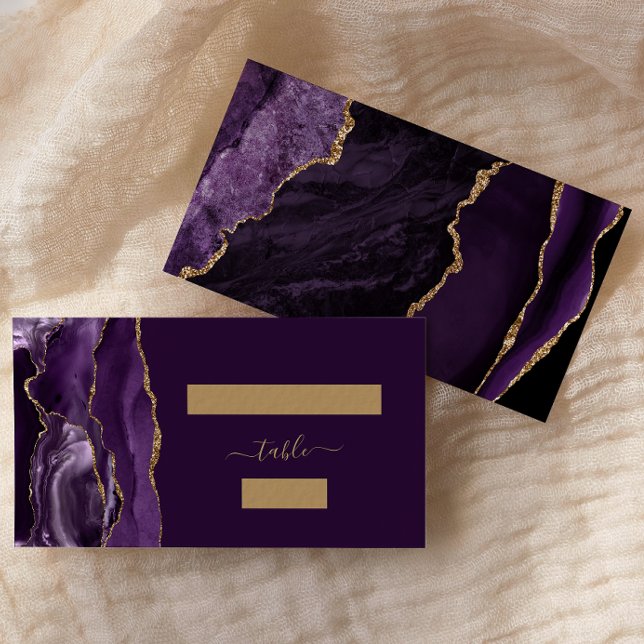 Cartão De Lugar Escort de Casamento com Agate Dourado Roxo Chic (Criador carregado)