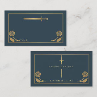 Cartão De Lugar Espada Real Medieval Cinza Dourado Casamento