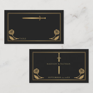 Cartão De Lugar Espada Real Medieval Preta Dourada Casamento