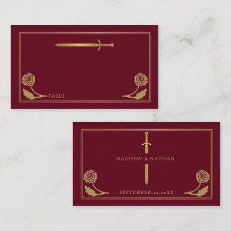 Cartão De Lugar Espada Real Medieval Vermelha Dourada Casamento