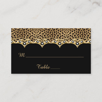 Cartão De Lugar Estampa de Leopardo Preto com Ouro e Diamantes