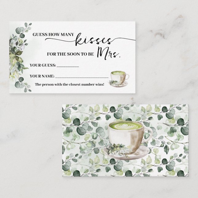 Cartão De Lugar Eucalipto Matcha Quantos Beijos para a Sra. Card (Frente/Verso)