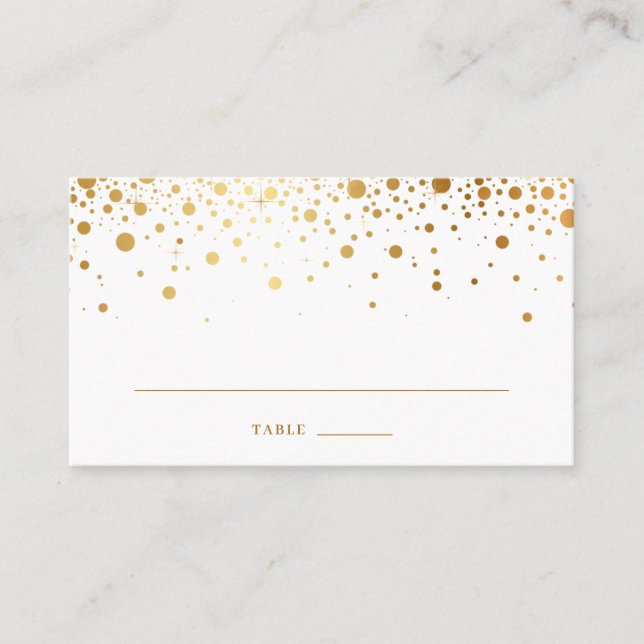 Cartão De Lugar Faux Gold Foil Confetti Pontos Elegantes Casamento (Frente)