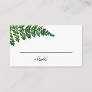 Cartão De Lugar Fern verde-aquarela. Casamento de Woodland. Botâni