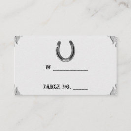 Cartão De Lugar Ferradura prateada em placas de Casamento Branco