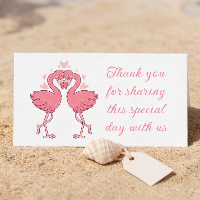 Cartão De Lugar Flamingo Pink Tropical Beach Wedding Thank You (Criador carregado)