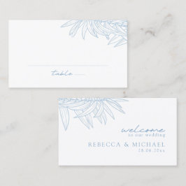 Cartão De Lugar Flat Botânico Simples Desenhado à Mão Azul