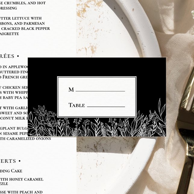 Cartão De Lugar Flat de Casamento Verde Negro e Branco (Criador carregado)