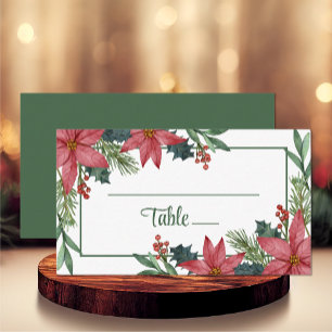 Cartão De Lugar Flor de Natal Floral de Inverno Casamento Vermelho