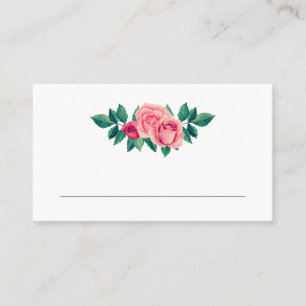 Cartão De Lugar flor de rosas rosa com aquarelas. Casamento floral
