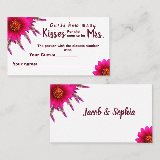 Cartão De Lugar Flor roxa Quantos Beijos para Sra. Chá (Frente/Verso)