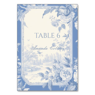 Cartão de lugar floral azul vintage francês Toile