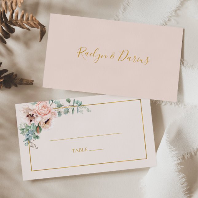 Cartão De Lugar Floral de Blush Elegante | Pastel Flat Wedding (Criador carregado)