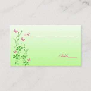 Cartão De Lugar Floral rosa e verde com borboletas Placas de Coloc