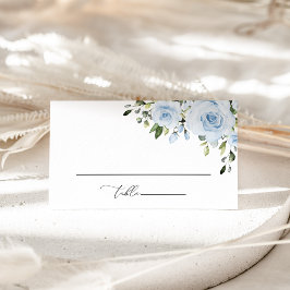 Cartão De Lugar Flores Azuis Empoeiradas, Verdura, Boho, Casamento