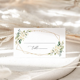 Cartão De Lugar Flores Brancas, Flores Creme, Folhagens, Casamento