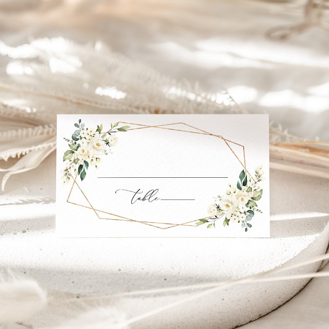 Cartão De Lugar Flores Brancas, Flores Creme, Folhagens, Casamento (Criador carregado)