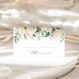 Cartão De Lugar Flores Brancas, Flores De Creme, Verde, Casamento