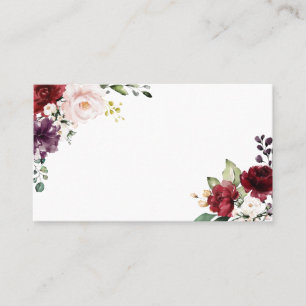 Cartão De Lugar Flores de Aquarela Vermelhas e Roxas Boho