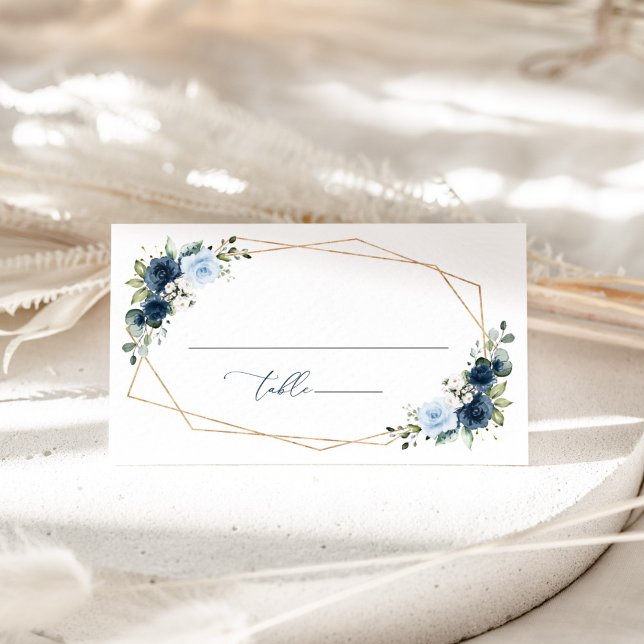 Cartão De Lugar Flores Navy, Flores Azuis, Boho, Casamento Floral (Criador carregado)