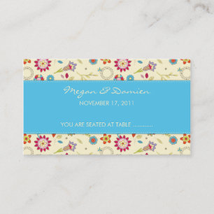 Cartão De Lugar Flores Retro Turquesa Placa Sentada Convidada