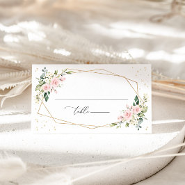 Cartão De Lugar Flores Rosa, Flores Brancas, Verde, Casamento