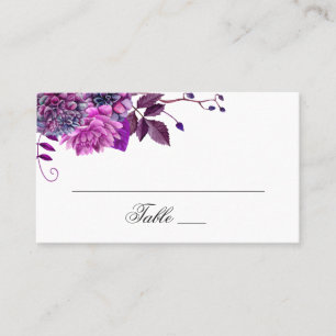 Cartão De Lugar Flores roxas de aquarela. Casamento floral Lilac