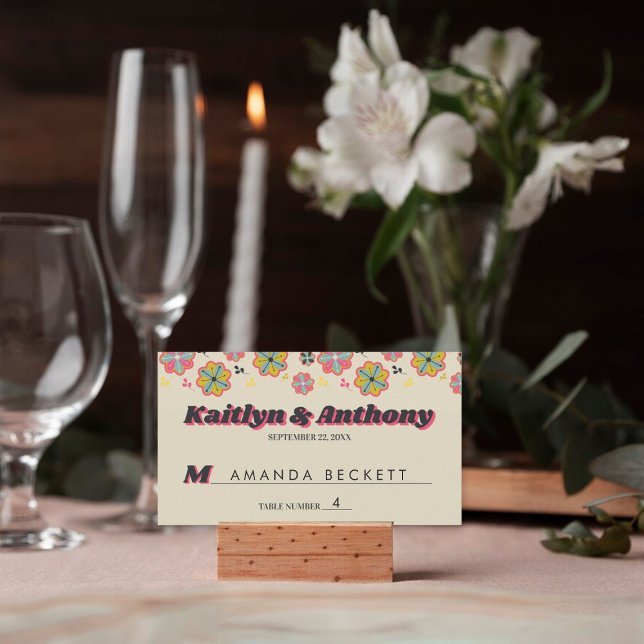 Cartão De Lugar Flower Power 70's Retro Groovy Wedding (Criador carregado)