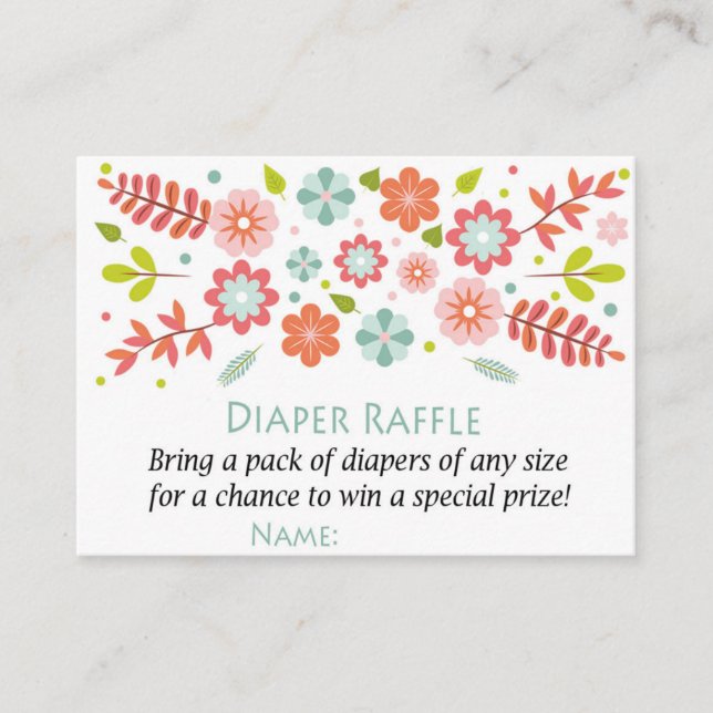 Cartão De Lugar Flowers Fralda Raffle Tickets (Frente)