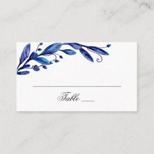 Cartão De Lugar Folhagem azul de aquarela. casamento botânico do m