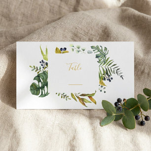 Cartão De Lugar Folhas e flores, número do quadro de fronteira