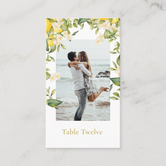 Cartão De Lugar Foto Dourada Elegant Lemon Citrus Número da Tabela (Frente)