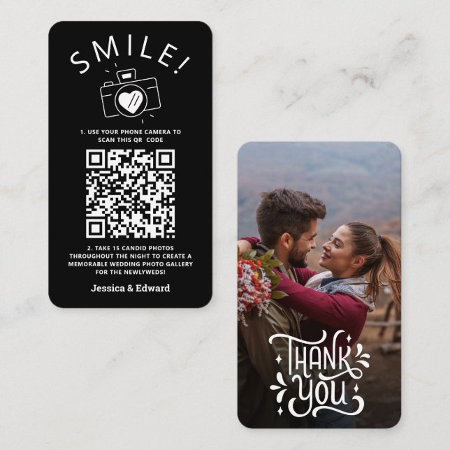 Cartão De Lugar Fotos memoráveis Código Qr Casamento Moderno Chic  (Frente/Verso)