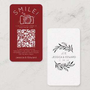 Cartão De Lugar Fotos memoráveis Código Qr White Modern Casamento