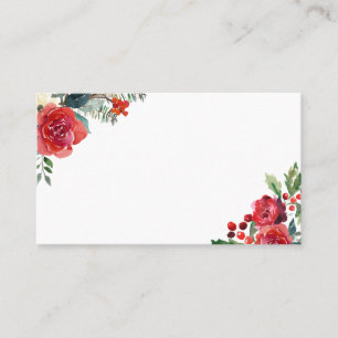 Cartão De Lugar Fronteiras de Flores de Natal em Aquarela & Pinhas