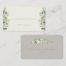Cartão De Lugar Greige/Cream Snowberry+Eucalyptus Wedding Flat